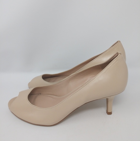 TAHARI Womens Nude Beige Leather Peep Toe Heel 8 - Picture 3 of 8